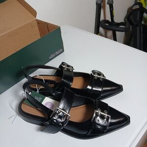 Women’s Black Pointed Buckle Slingback Flats